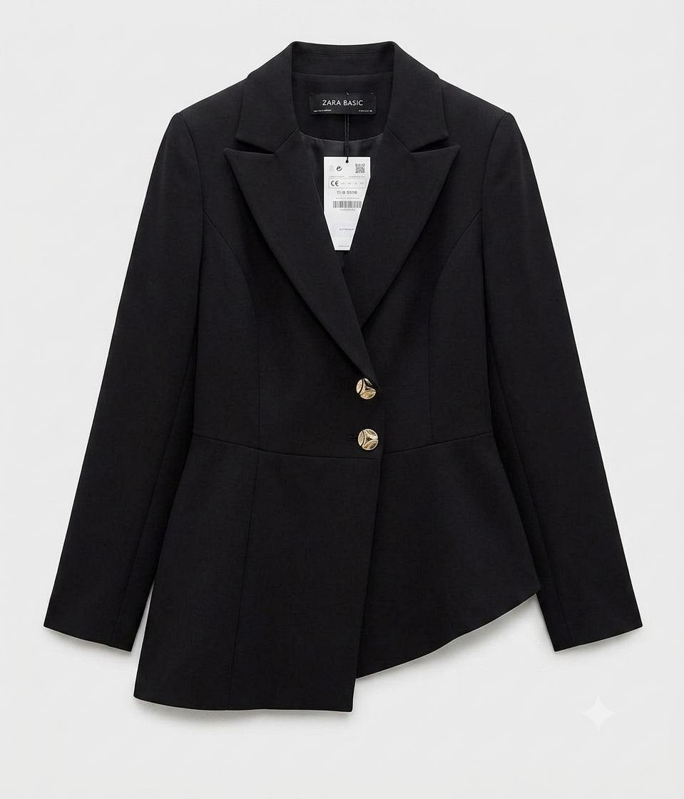 Tailored Asymmetric Peplum Blazer – Black