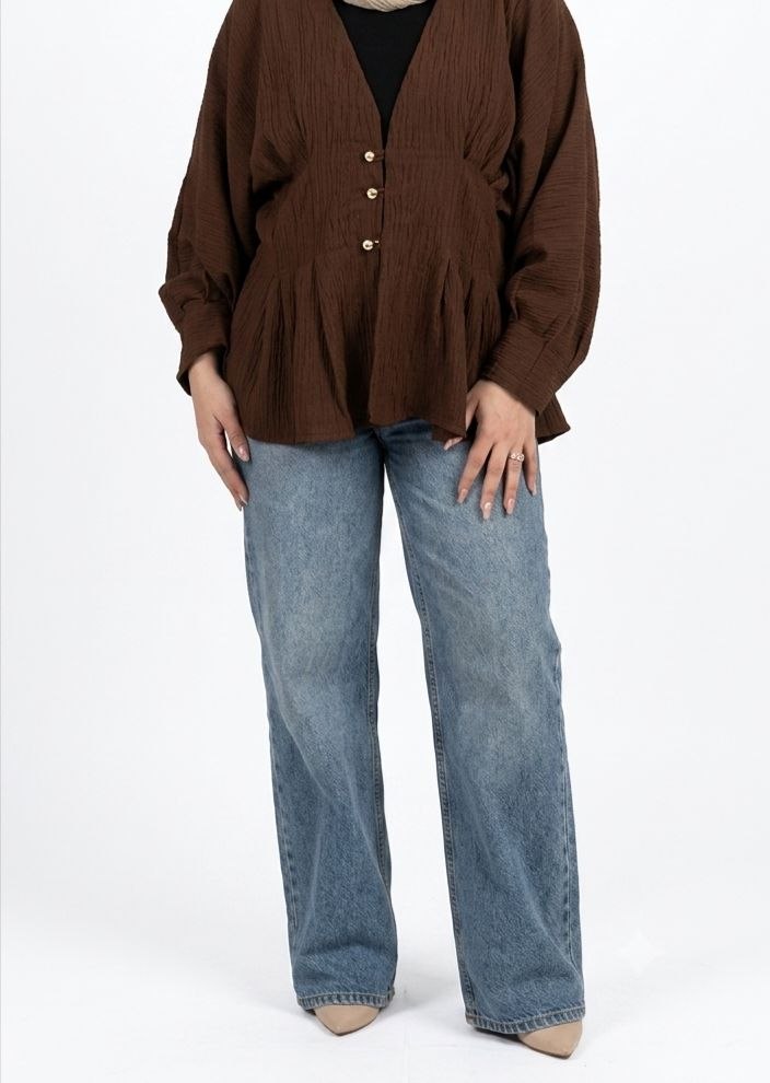 Textured Peplum Blouse – Espresso Brown