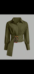 Belted Cropped Utility Shirt – Olive Green