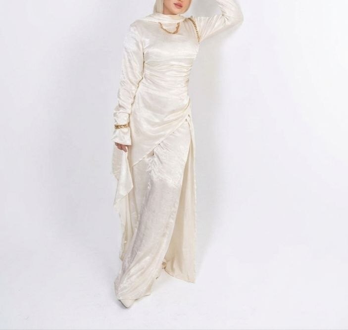 Draped Satin Column Gown – Ivory