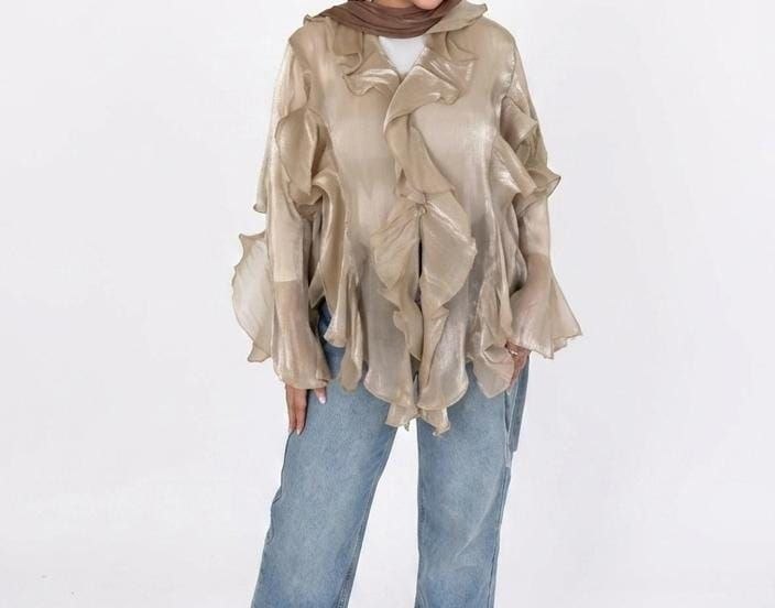 Ruffle Metallic Shimmer Blouse