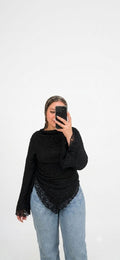 Lace Trim Ruched Top