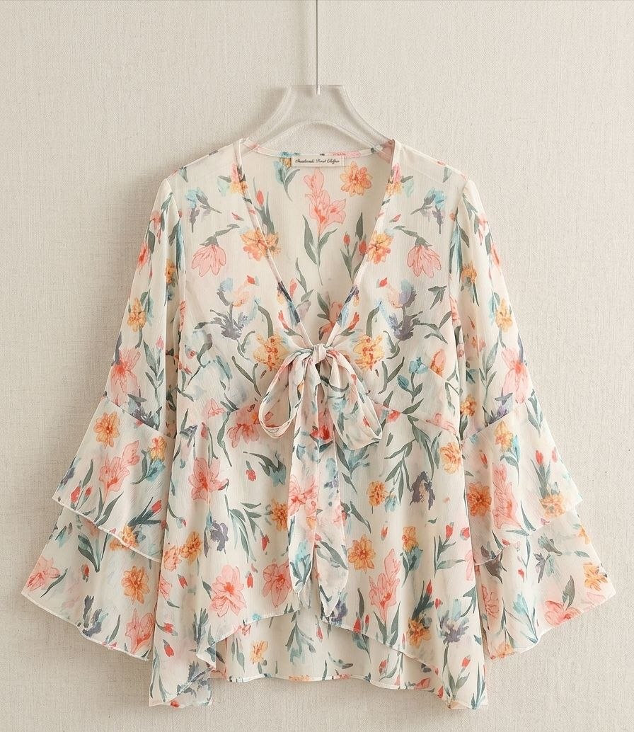 Blossom Breeze Floral Tie-Front Blouse