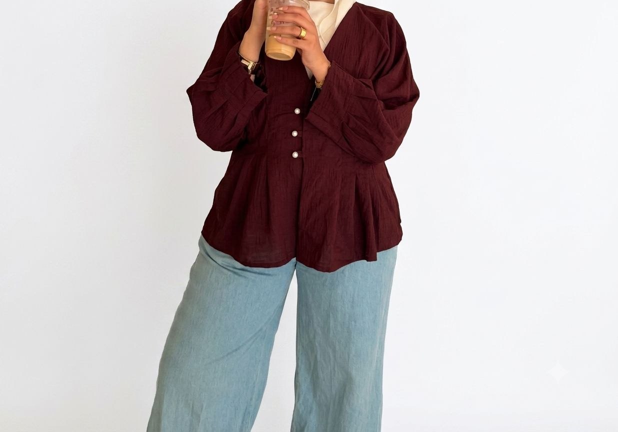 Burgundy Pearl Peplum Blouse