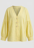 Lemon Yellow V-Neck Puff Sleeve Blouse