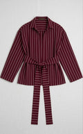Burgundy Pinstripe Belted Shirt Blouse
